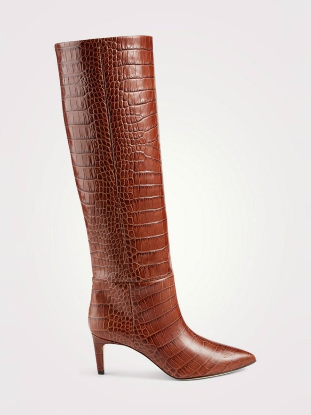 Paris Texas Croc-Embossed Leather Heeled Knee-High Boots in Tan Brown, size 37